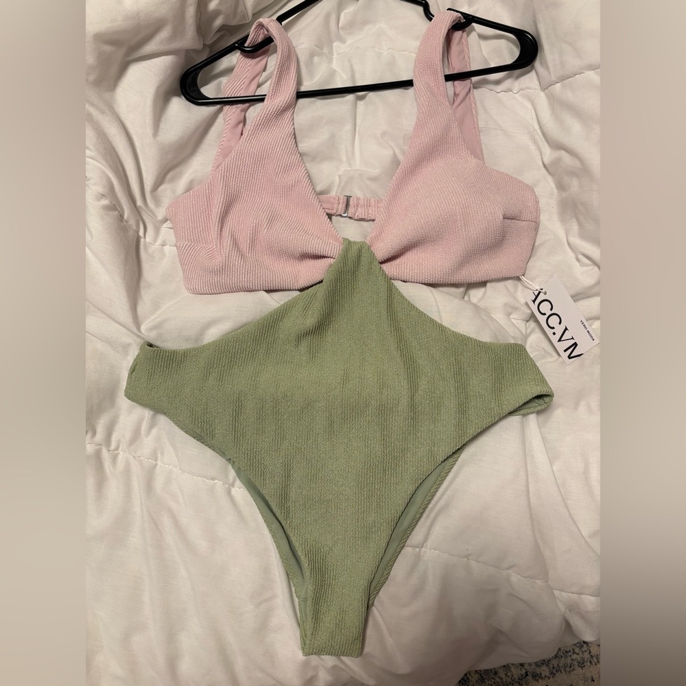 Vero Moda Pink and Green one piece swim